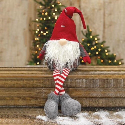 Dangle Leg Plush Red Gray Plaid Santa Gnome