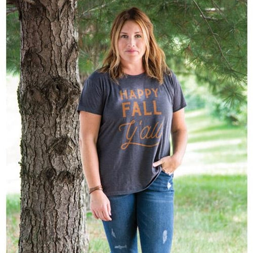 Happy Fall Y'all T-Shirt Heather Dark Gray Medium