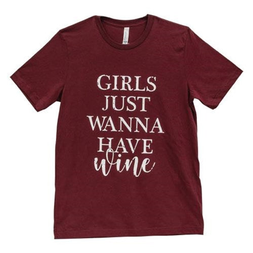 Girls Just Wanna Have Wine T-Shirt Heather Cardinal XXL