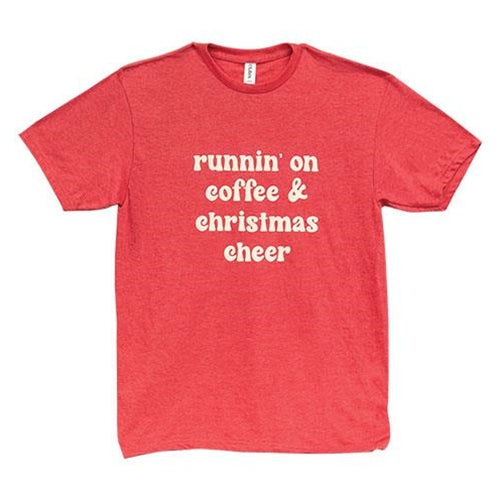 Runnin' On Coffee & Christmas Cheer T-Shirt Heather Red XXL