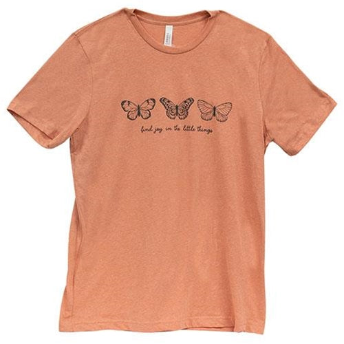 Find Joy In The Little Things Butterfly T-Shirt Heather Sunset Small