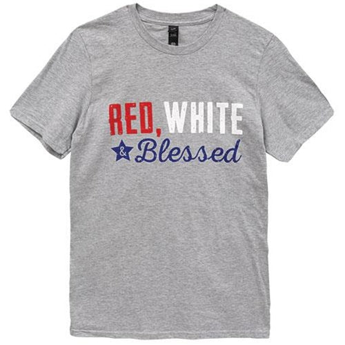 Red White & Blessed T-Shirt Heather Grey Large