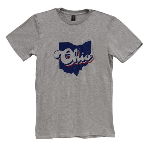 Ohio Red White & Blue T-Shirt Heather Gray Large