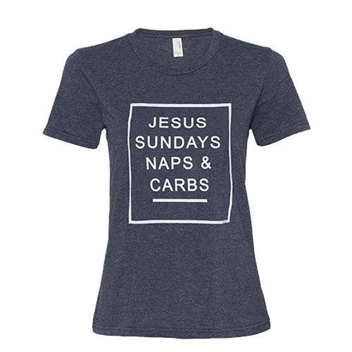 Jesus Sundays Naps & Carbs T-Shirt Heather Dark Gray Small