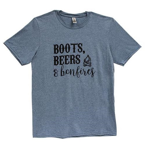 Boots Beers & Bonfires T-Shirt Heather Indigo Medium