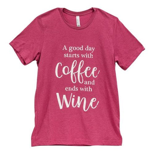 A Good Day Starts With Coffee T-Shirt Heather Raspberry Medium