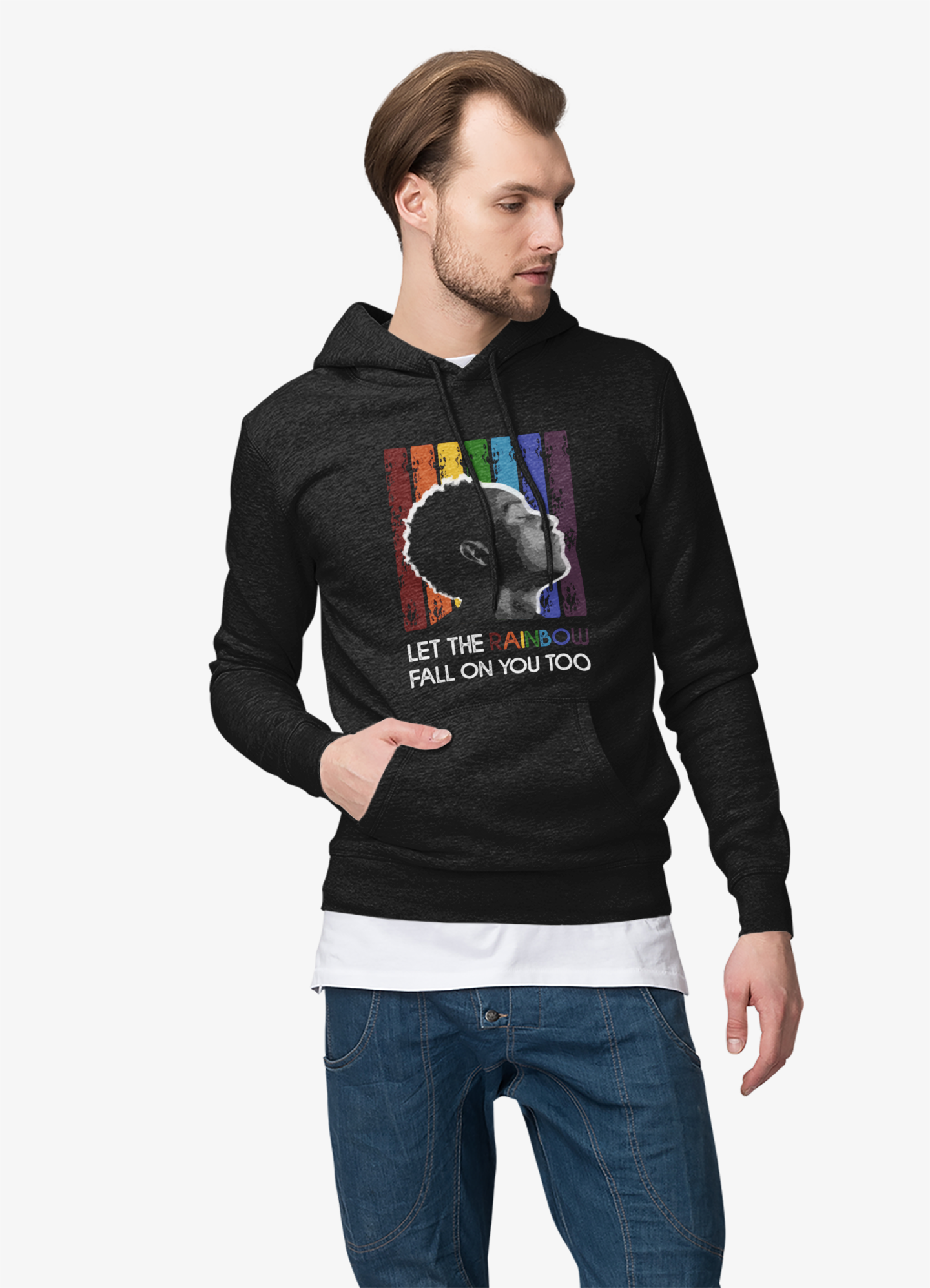 Let the Rainbow Fall on You Too Black Hoodie